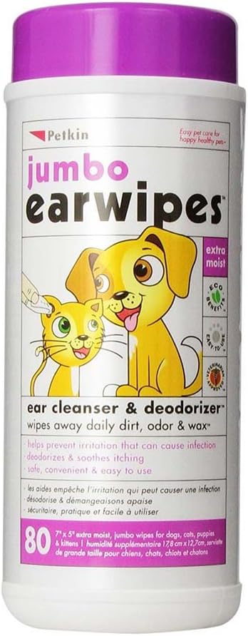 Petkin Jumbo Earwipes 80pk